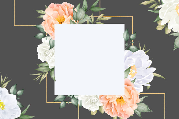 Elegant Watercolor Floral Frame Background Design with Hand Drawn Peony and Leaves - Vector, Image