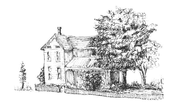 maison dans le jardin, illustration, vecteur sur fond blanc - Vecteur, image