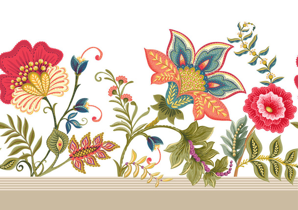 Fantasy flowers in retro, vintage, jacobean embroidery style. - Vector, Image