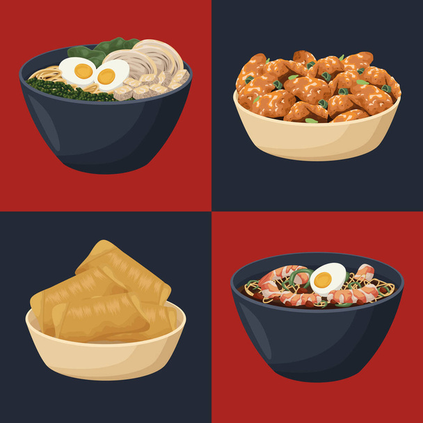 four chinese food icons - Vector, Image