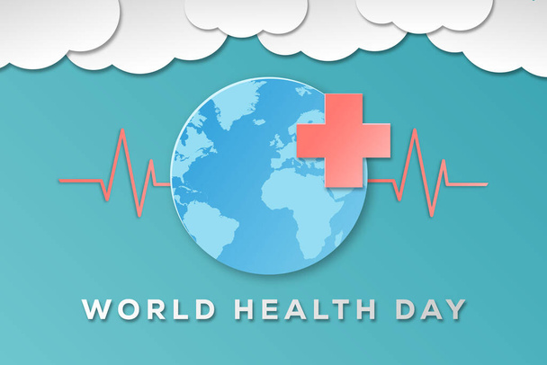 world health day with heart beat pulse in paper art style - Vector, Image