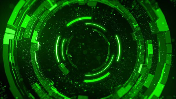 Зелений цифровий тунель кіберпростору з частинками, майбутня технологія геометричної форми абстрактного фону. 3D візуалізація
 - Фото, зображення