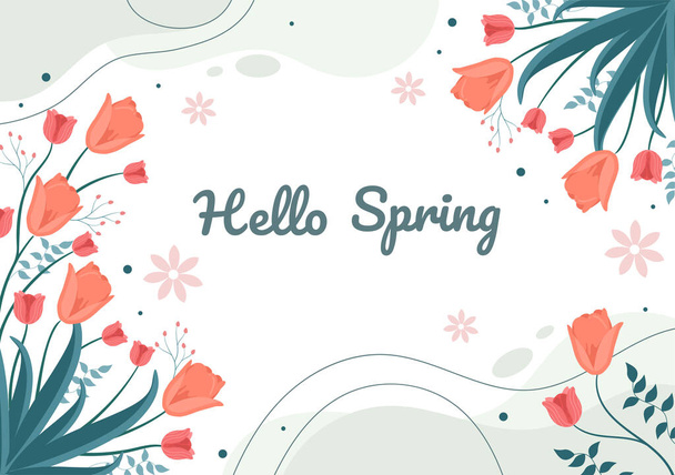 Spring Time Hintergrund mit Blumen Saison und Pflanzen für Promotionen, Zeitschriften, Werbung oder Websites. Natur Flat Vector Illustration - Vektor, Bild