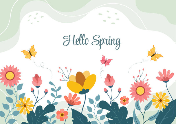 Spring Time Achtergrond met bloemen Seizoen en plant voor promoties, tijdschriften, reclame of websites. Natuur Vlakke vectorillustratie - Vector, afbeelding