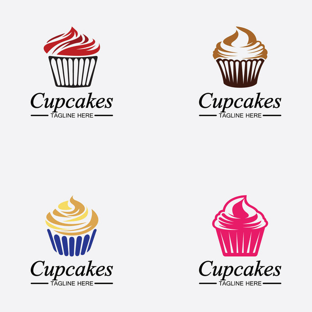 Set Cupcake Logo design vector template. Cupcakes bakery icon. - Vecteur, image
