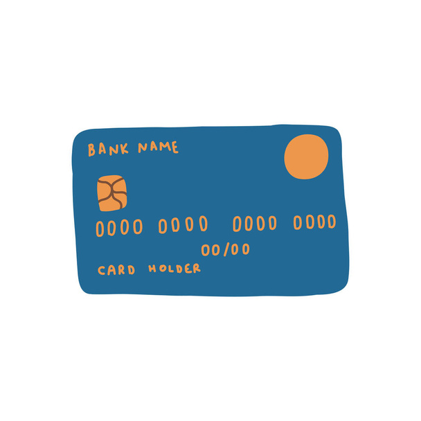 Vektorillustration der Bankkarte. Kreditkarte in Cartoon handgezeichnet flachen Stil isoliert auf weißem Hintergrund - Vektor, Bild