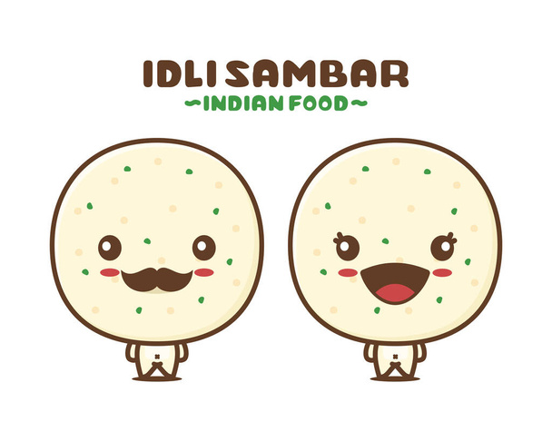 roztomilý idli sambar karikatura maskot. indické jídlo vektor ilustrace, izolované na bílém pozadí - Vektor, obrázek