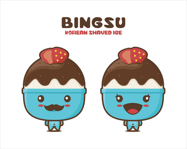ilustración de la mascota de dibujos animados bingsu, hielo afeitado coreano, aislado sobre fondo blanco - Vector, imagen