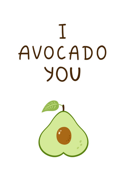 Hand Drawn Avocado Postcard. Doodle style romantic poster for greeting and invitation card design and decoration, sticker, print - Vector, imagen