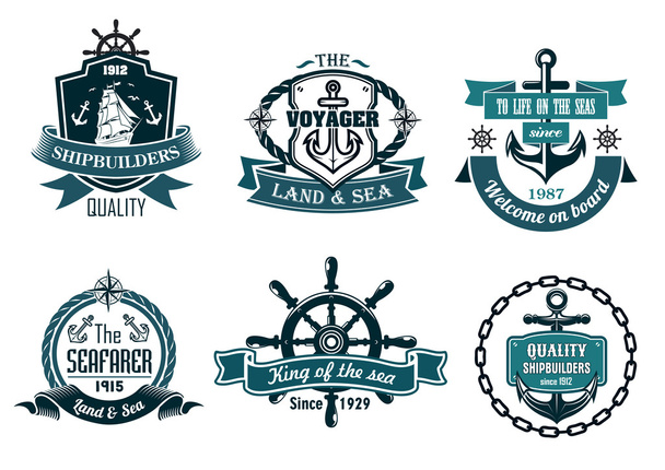 Blue nautical and sailing themed banners or icons - Vector, Image
