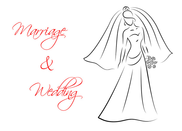 Marriage and wedding theme with bride silhouette - Vector, Image