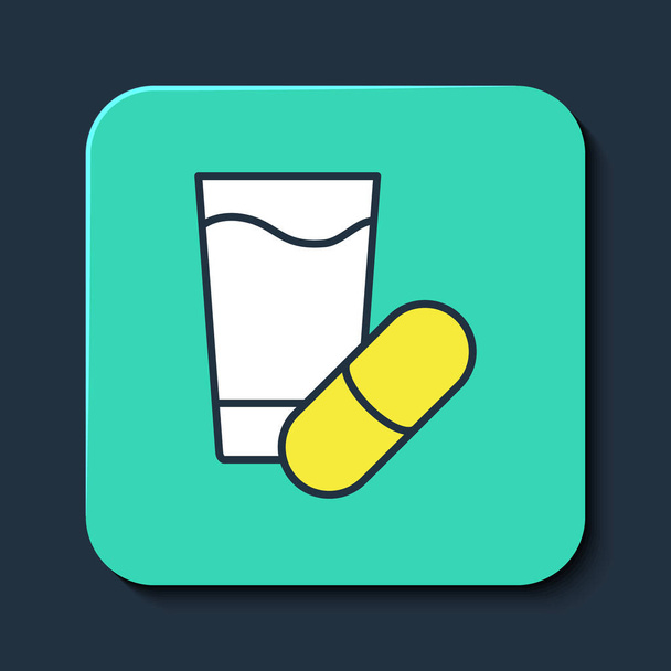 Esquema rellenado icono de la píldora durmiente aislado sobre fondo azul. Botón cuadrado turquesa. Vector - Vector, Imagen