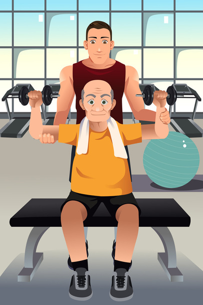 Персональний тренер тренування літнього чоловіка
 - Вектор, зображення