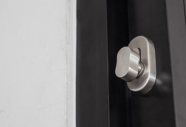 Detail of a metallic knob on white door  - Photo, Image