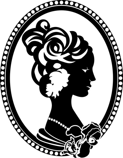 Medallón retro Vignette con perfil femenino
 - Vector, Imagen