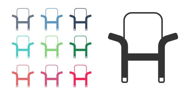 Black Camping hordozható összecsukható szék ikon elszigetelt fehér háttér. Pihenj és pihenj. Horgászülés. Állítsa be az ikonok színes. Vektor - Vektor, kép