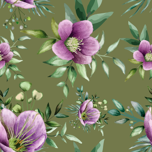 美しい花水彩シームレスパターン - ベクター画像