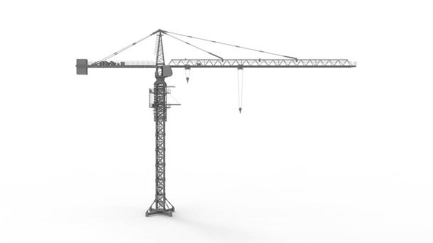 3D απόδοση γερανογέφυρας κατασκευαστικού μηχανικού ανυψωτικού μηχανικού κτιρίου που απομονώνεται σε λευκό φόντο. - Φωτογραφία, εικόνα