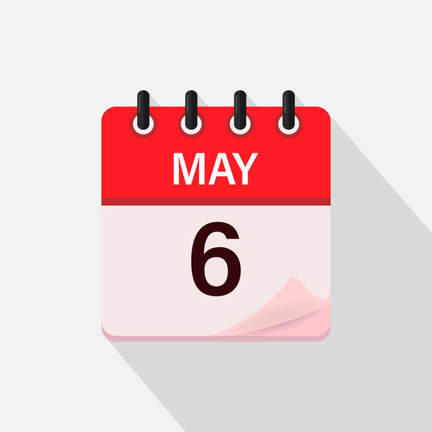 6 de mayo, icono del calendario con sombra. Día, mes. Ilustración vectorial plana. - Vector, Imagen