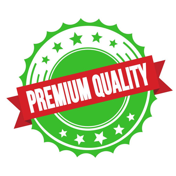 Texto de calidad PREMIUM en sello de insignia de cinta verde roja. - Foto, Imagen