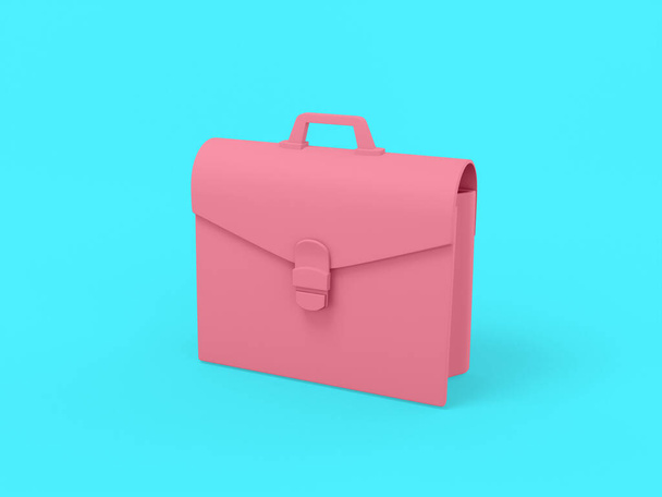 Pink one color briefcase on blue flat background. Object of minimalistic design. Icon ux ui interface element 3d rendering. - Photo, image