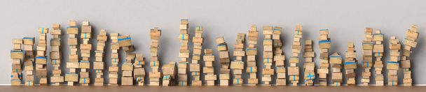 Many packages stacked up as delivery service and shipping concept, as a panorama background header - Photo, Image
