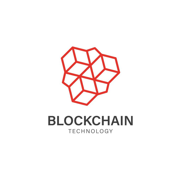 blockchain 3d abstrato com design de conceito de vetor de logotipo de ícone de cubo de linha. - Vetor, Imagem