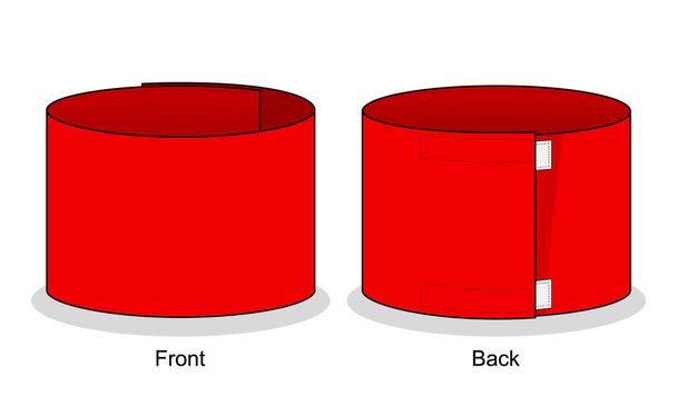 Plantilla de brazalete rojo en blanco sobre fondo blanco. Vista frontal y trasera, archivo vectorial. - Vector, Imagen