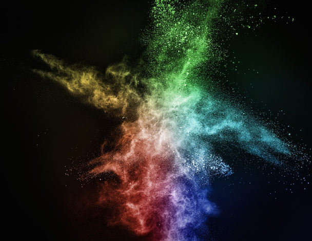 Polvere colorata esplode isolato su nero
 - Foto, immagini