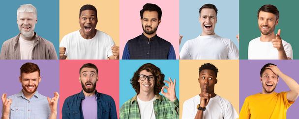 Collage de gars divers exprimant différentes émotions - Photo, image