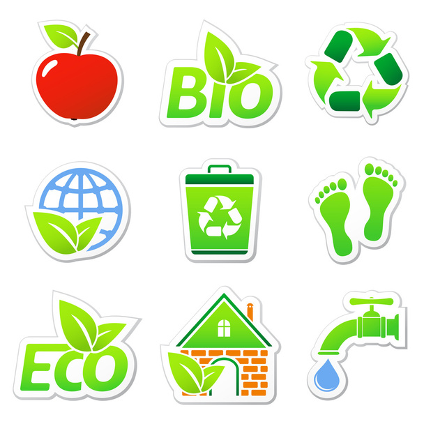 Ecology stickers - Vettoriali, immagini