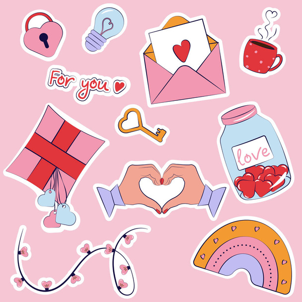 Conjunto de tarjetas de felicitación de San Valentín con corazones rosas - Vector, Imagen
