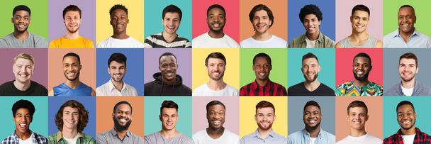 Schöne multiethnische Männer unterschiedlichen Alters, die verschiedene positive Emotionen zeigen - Foto, Bild