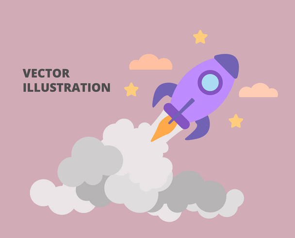 Raketenstart, Raumschiff-Ikone, Start-up-Geschäftskonzept. Render illustration - Vektor, Bild