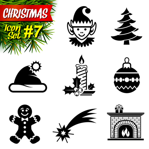 Ensemble d'icônes de Noël noir et blanc
 - Vecteur, image