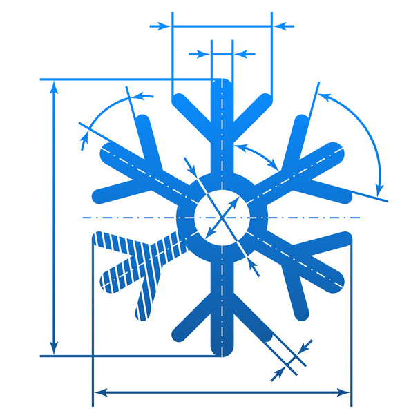 Copo de nieve símbolo con líneas de dimensión
 - Vector, imagen