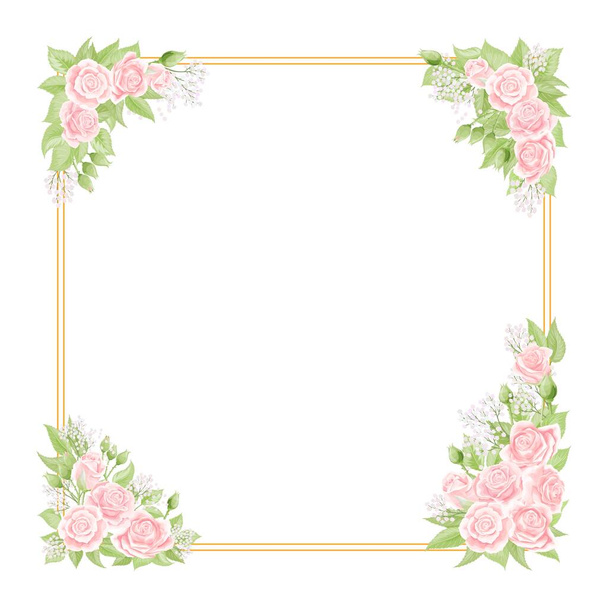 The frame with the elegant wild pink roses for Spring Season greeting postcard - Vektor, obrázek
