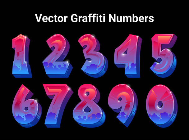 Super Cool Vector Numbers in Graffiti Art Style - Vektör, Görsel