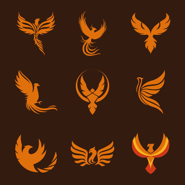 nueve aves fénix iconos - Vector, Imagen