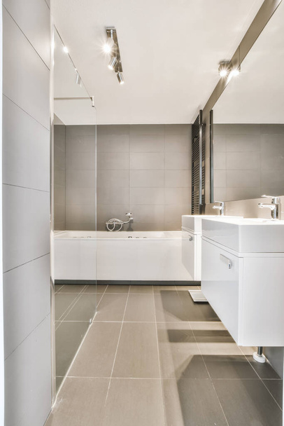 Baño acogedor y elegante en tonos grises - Foto, Imagen