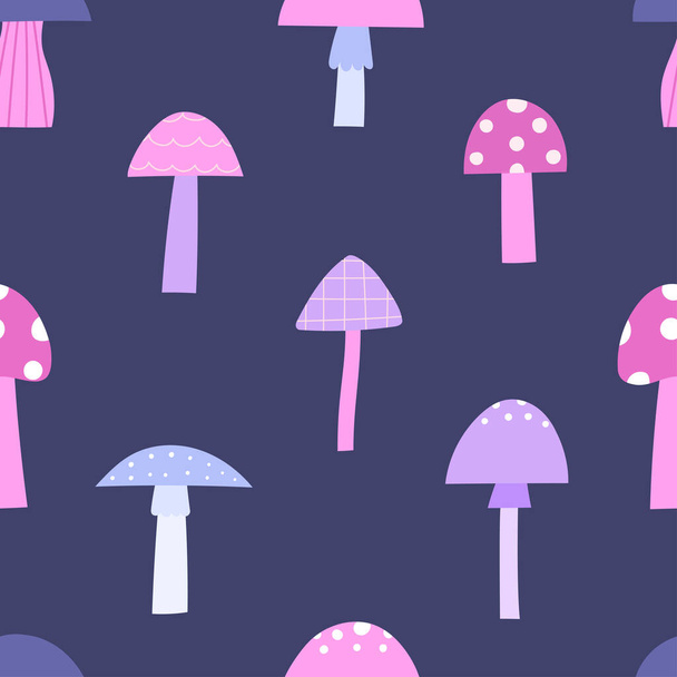 Mushrooms hand-drawn seamless repeat pattern - Vector, Image