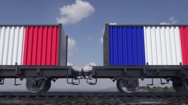 İçinde Fransa bayrağı olan konteynırlar. Demiryolu taşımacılığı - Video, Çekim