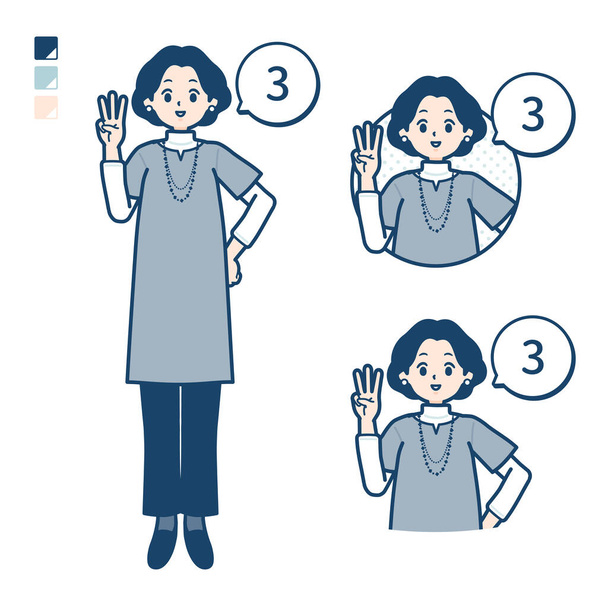 Middle-aged woman in a tunic with Counting as 3 images.It's vector art so it's easy to edit. - Vektor, obrázek