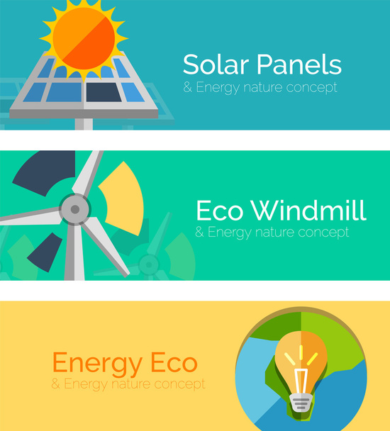 eco-vriendelijke energie platte ontwerpconcepten, banners - Vector, afbeelding