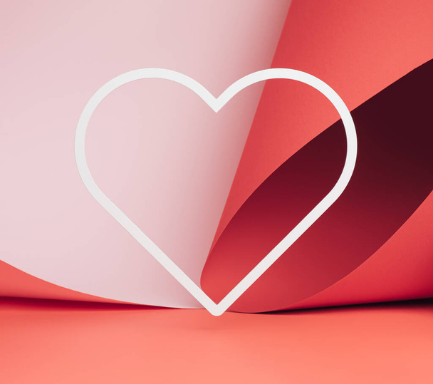 Рамка символа сердца на ярком красном и розовом фоне. Геометрический фон романтического Валентина. - Фото, изображение