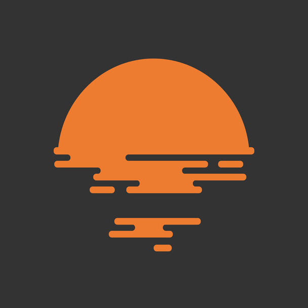 水面に沈む夕日暗い背景にモダンなロゴデザイン  - ベクター画像