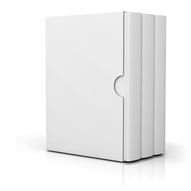Tres libros con tapa de caja en blanco aislados sobre fondo blanco
 - Foto, Imagen
