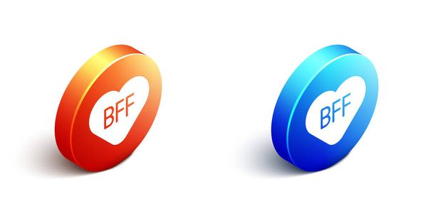 Isometric BFF or best friends forever icon isolated on white background. Orange and blue circle button. Vector - Vector, Image
