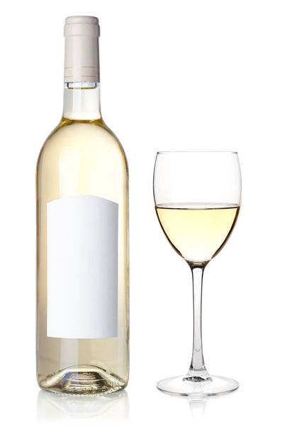 Белое вино в бутылке и бокале
 - Фото, изображение