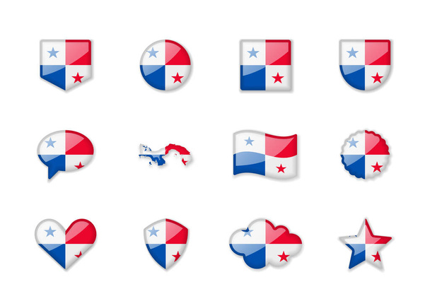 Panama - set of shiny flags of different shapes. Vector illustration - Vector, Image
